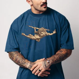 Camiseta Oversized Vintage Navy Blue Thunder God Gold